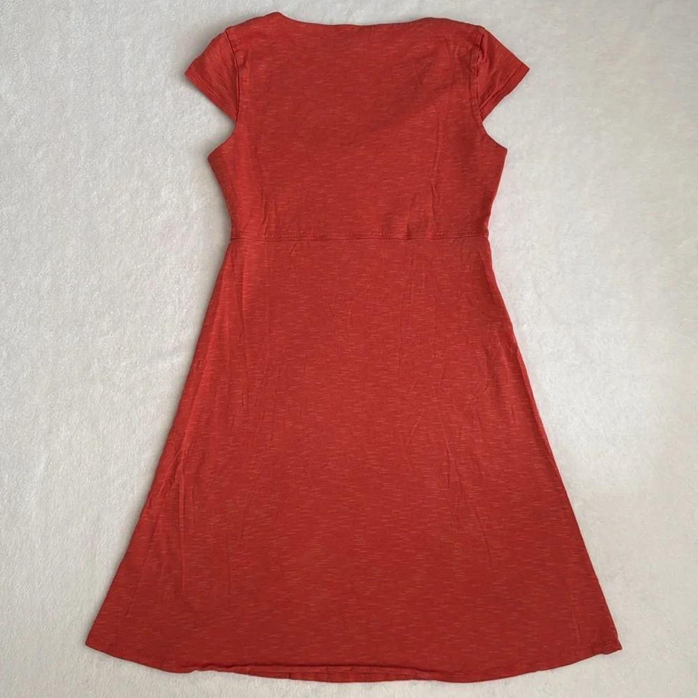 Toad & Co | Rosemarie V-Neck A-Line Cap Sleeve Dress Pocket Orange Stripe (S) - Picture 10 of 15